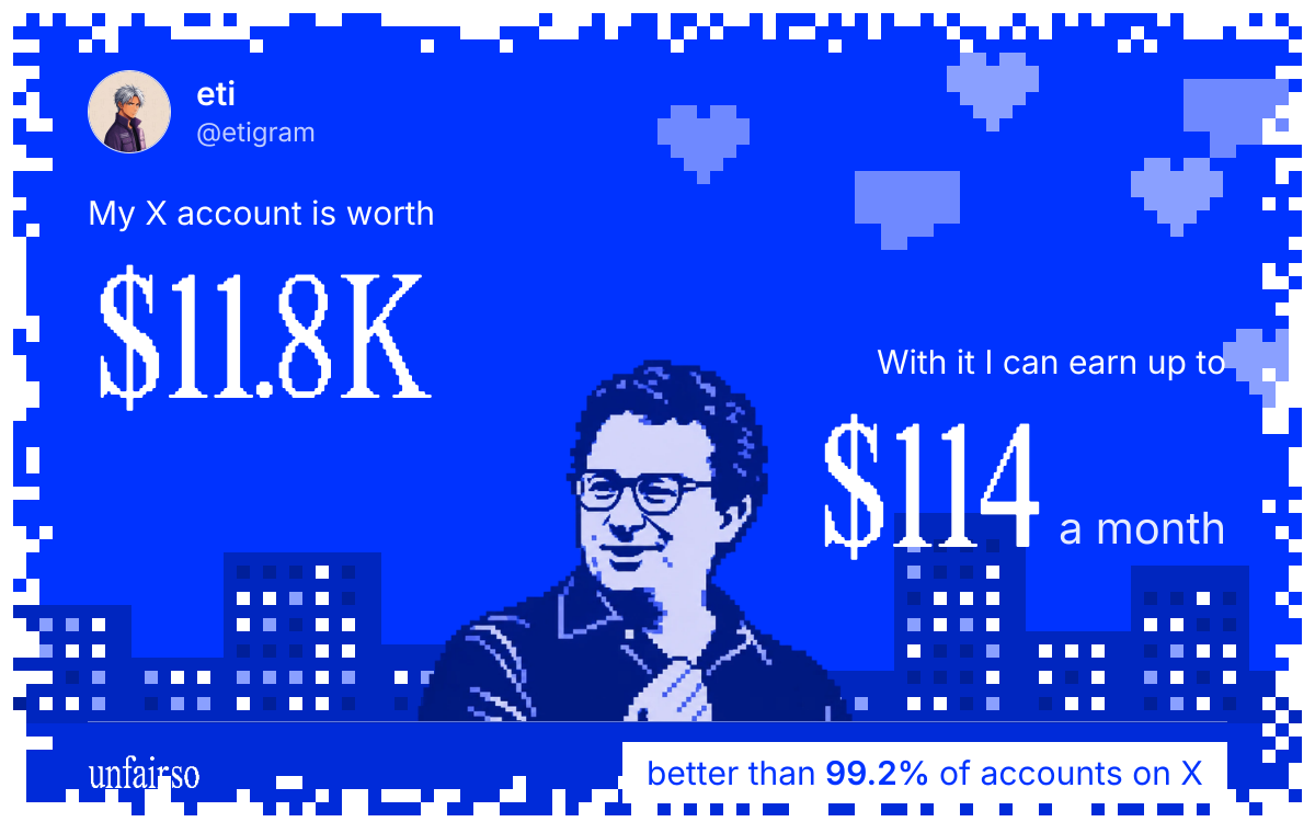 eti's X account can earn up to $114 a month