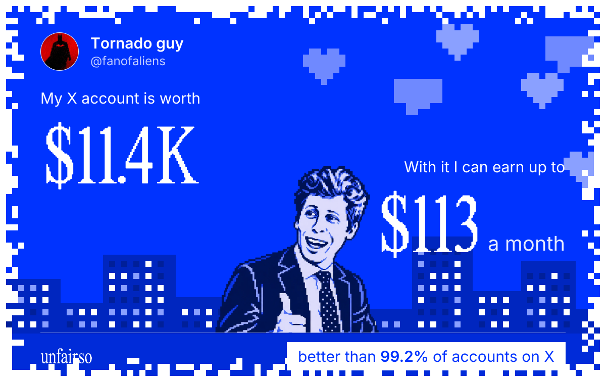 Tornado guy's X account can earn up to $111 a month