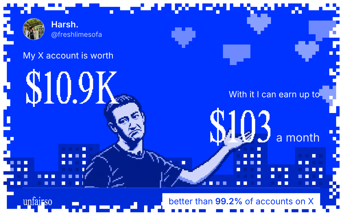 Harsh.'s X account can earn up to $103 a month