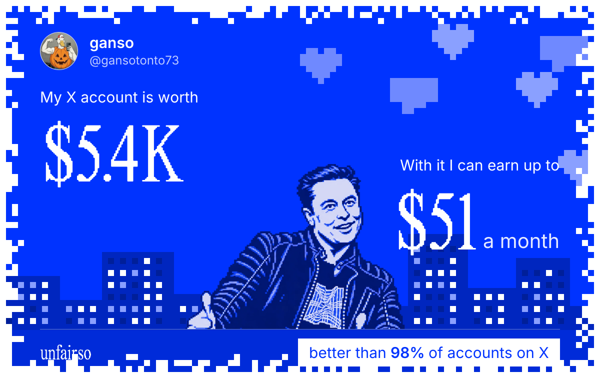 ganso's X account can earn up to $51 a month