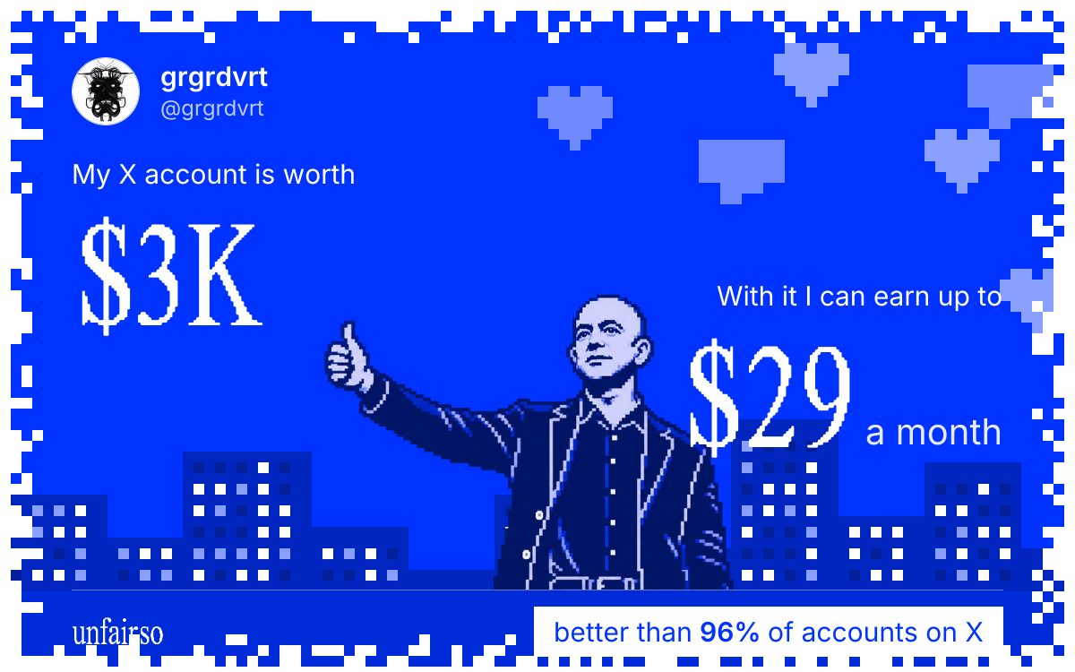 grgrdvrt's X account can earn up to $29 a month
