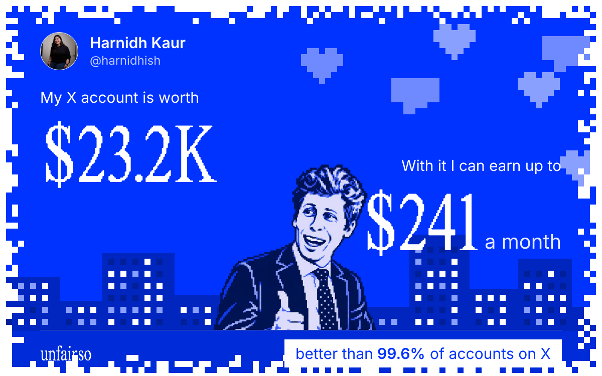Harnidh Kaur's X account can earn up to $225 a month