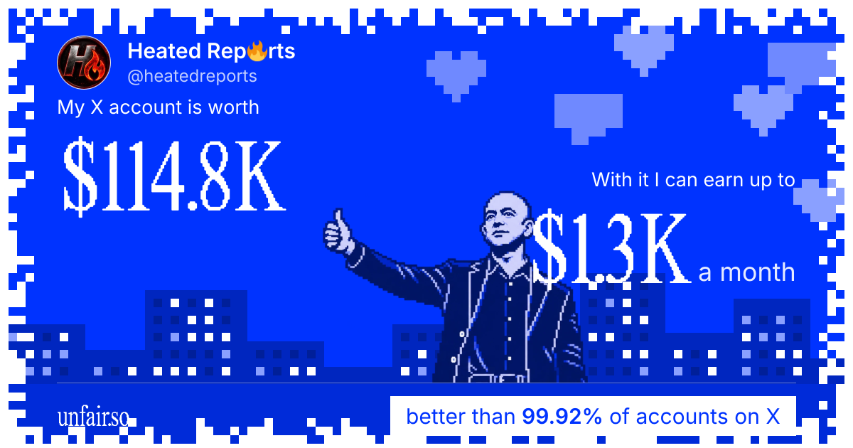 Heated Rep🔥rts's X account can earn up to $1.3K a month