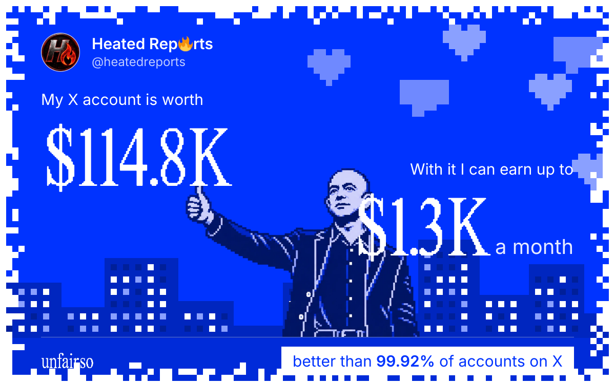 Heated Rep🔥rts's X account can earn up to $1.3K a month