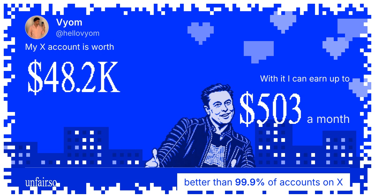 Vyom's X account can earn up to $503 a month