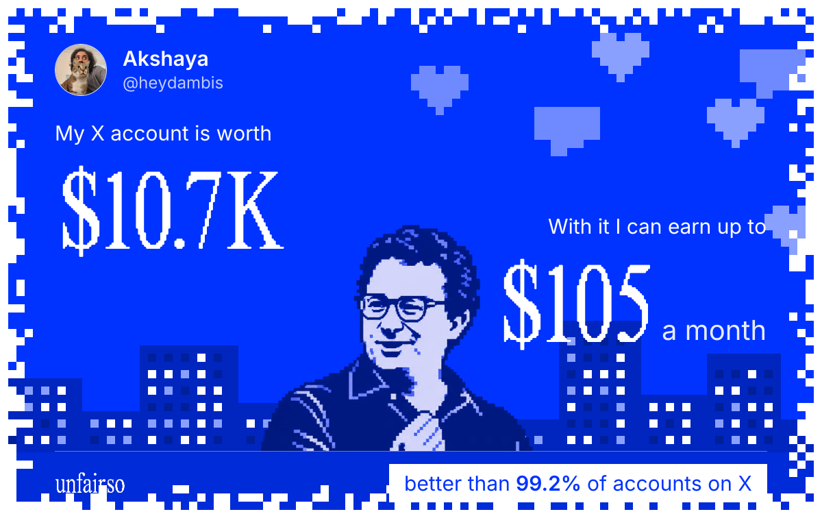 Akshaya's X account can earn up to $105 a month
