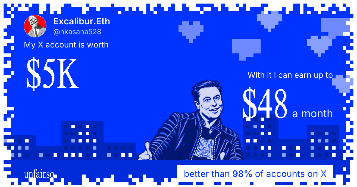 Excalibur.Eth's X account can earn up to $48 a month