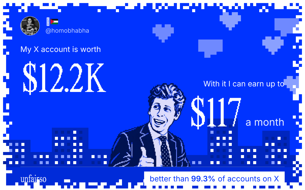 𓃰🇵🇸's X account can earn up to $117 a month