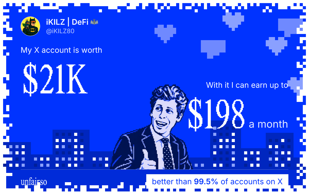 iKILZ | DeFi ๐ฆ's X account can earn up to $198 a month