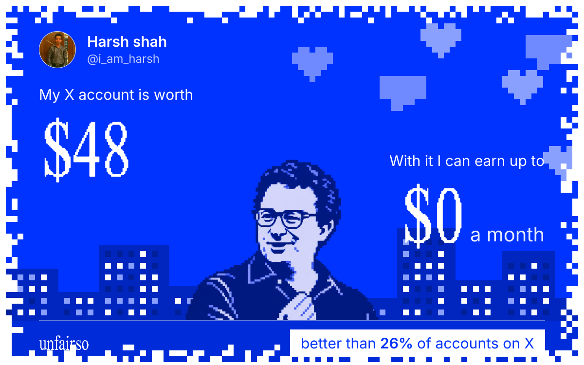 Harsh shah's X account can earn up to $0 a month