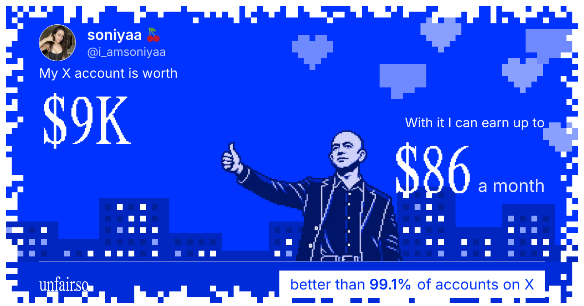 soniyaa 🍒's X account can earn up to $86 a month