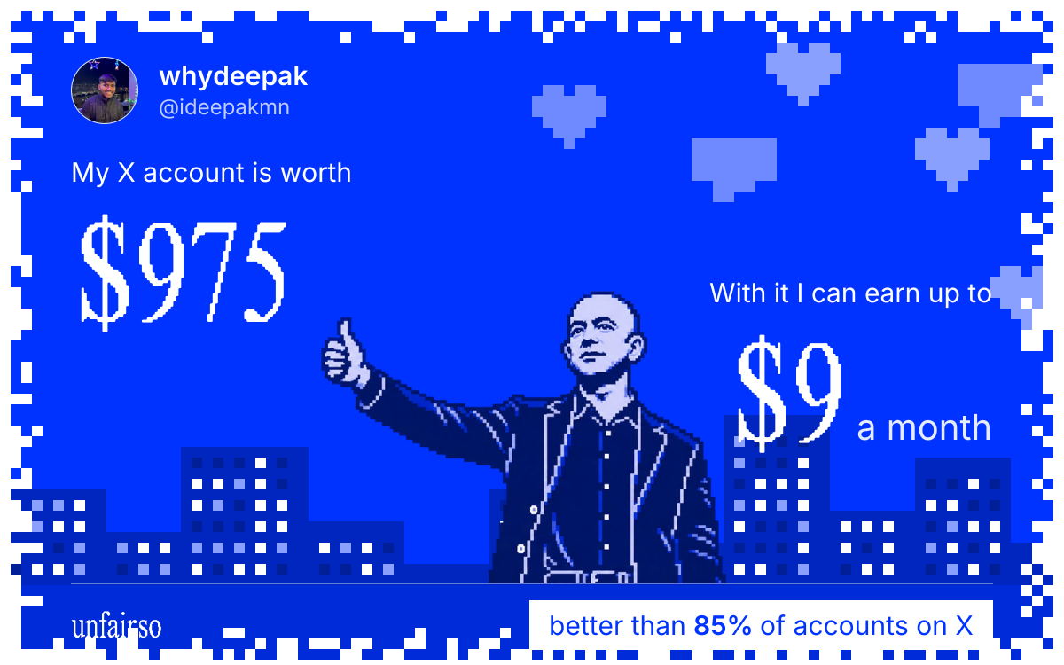 whydeepak's X account can earn up to $9 a month