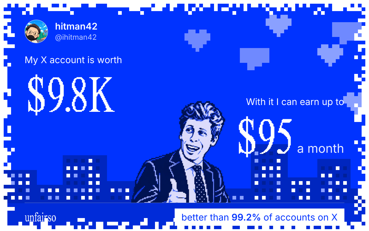 hitman42's X account can earn up to $95 a month