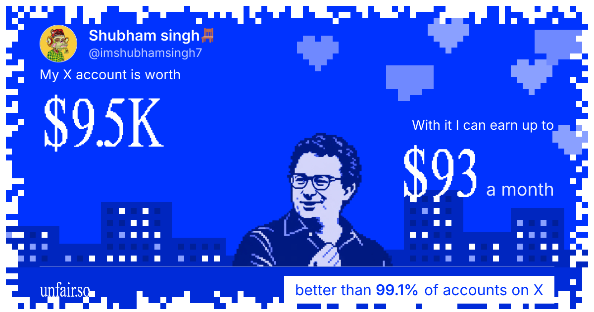Shubham singh🪑's X account can earn up to $93 a month