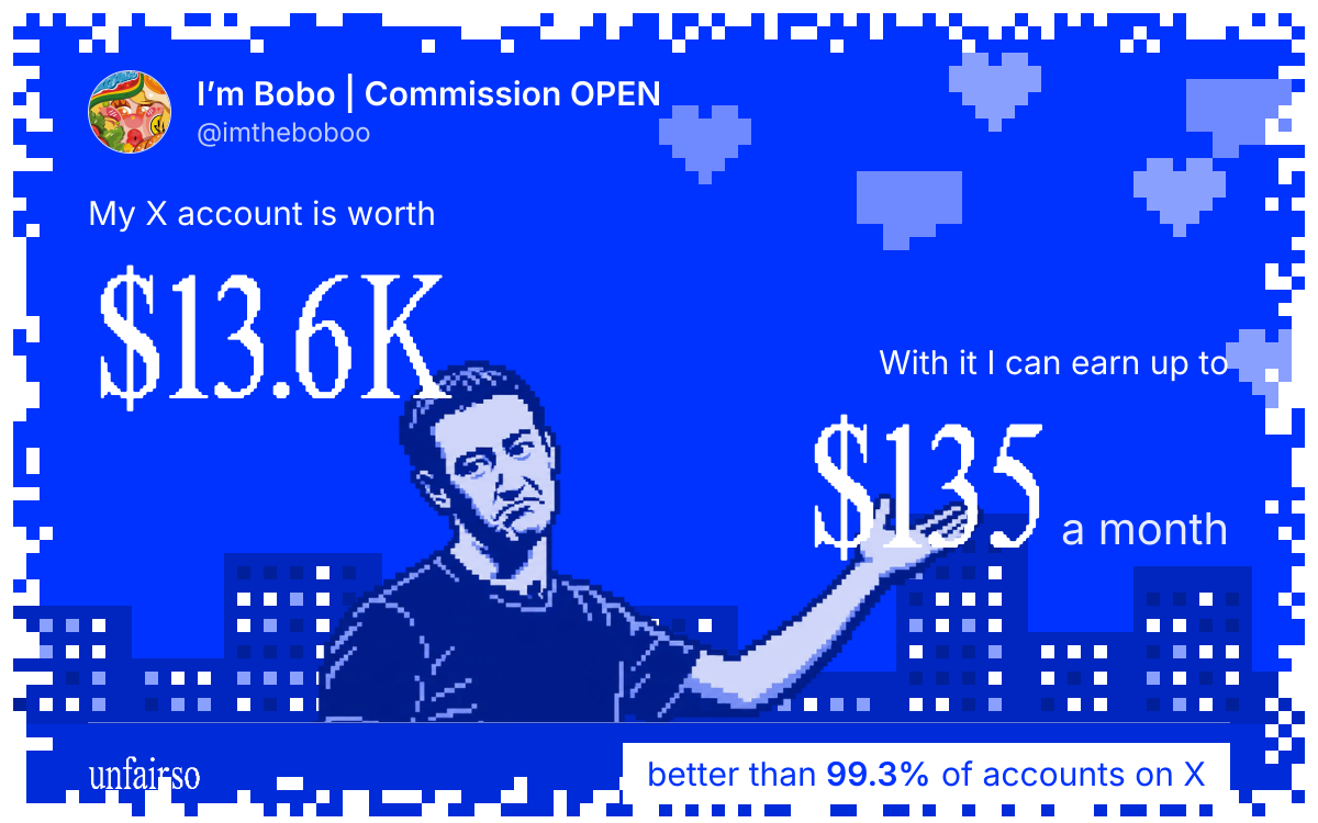I’m Bobo | Commission OPEN's X account can earn up to $135 a month