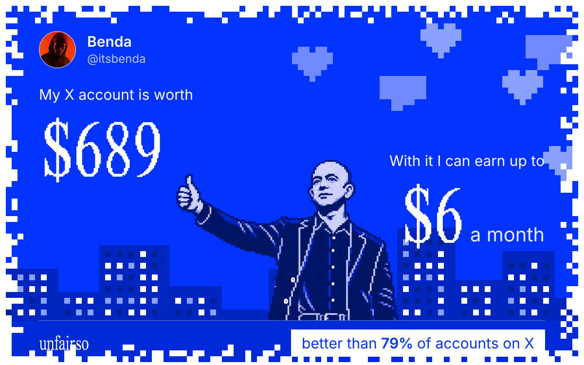 Benda's X account can earn up to $6 a month
