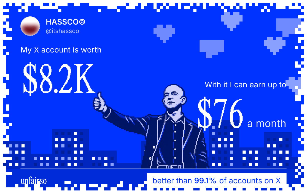 HASSCO©'s X account can earn up to $76 a month