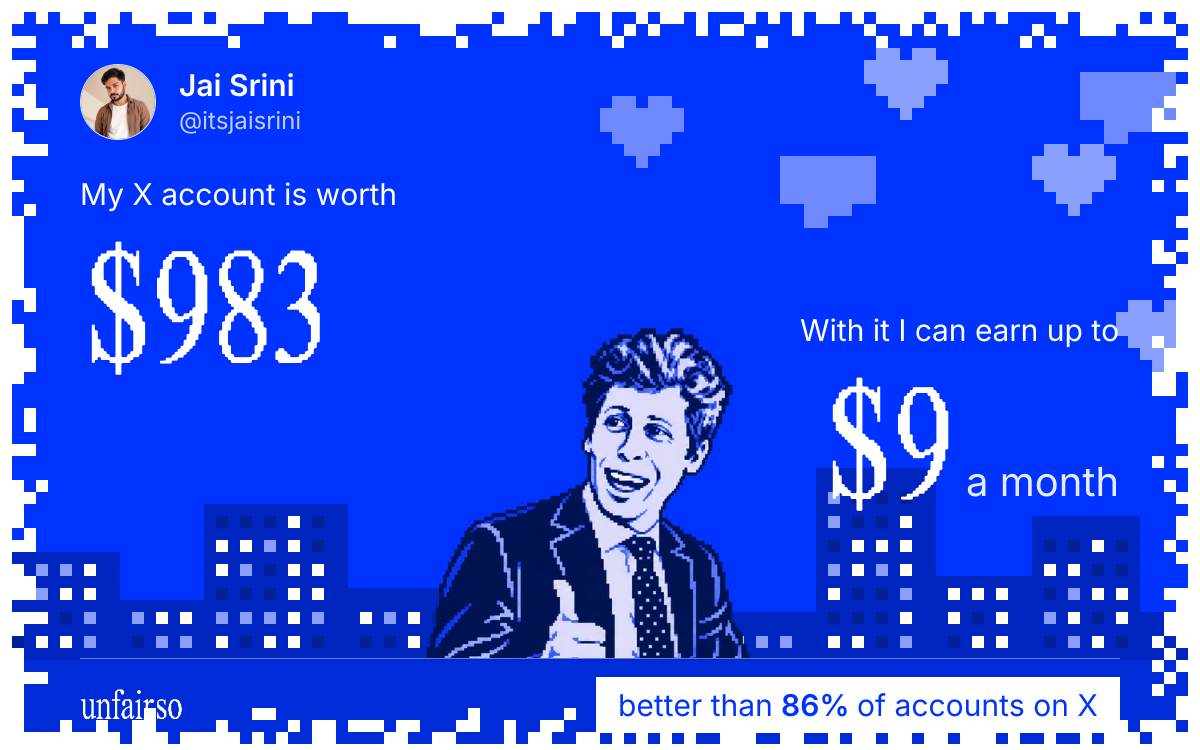 Jai Srini's X account can earn up to $9 a month