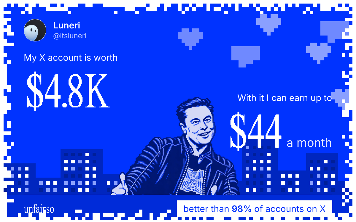 Luneri's X account can earn up to $44 a month