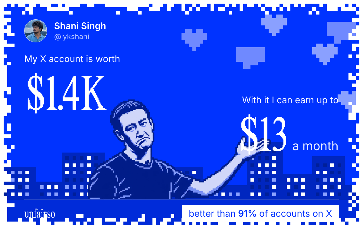Shani Singh's X account can earn up to $13 a month