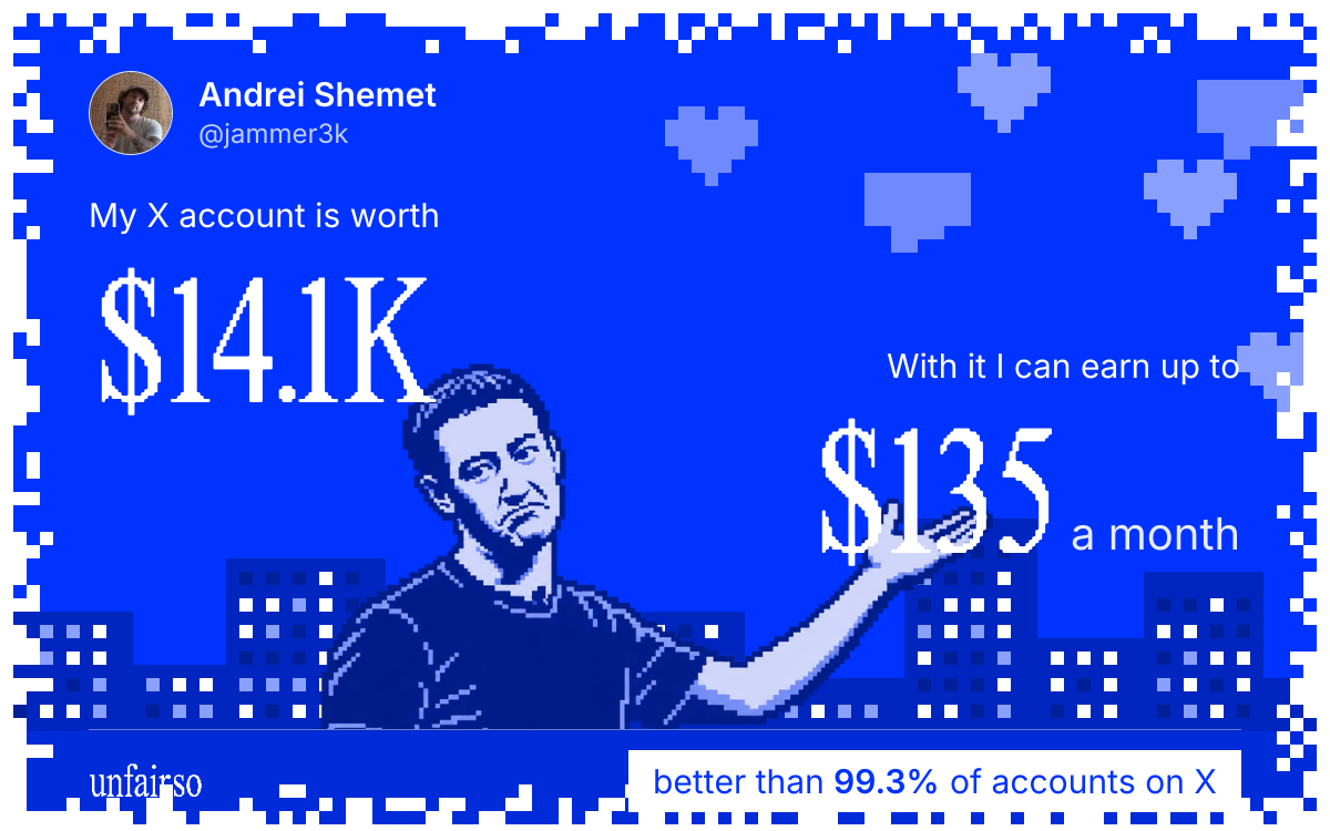 Andrei Shemet's X account can earn up to $135 a month