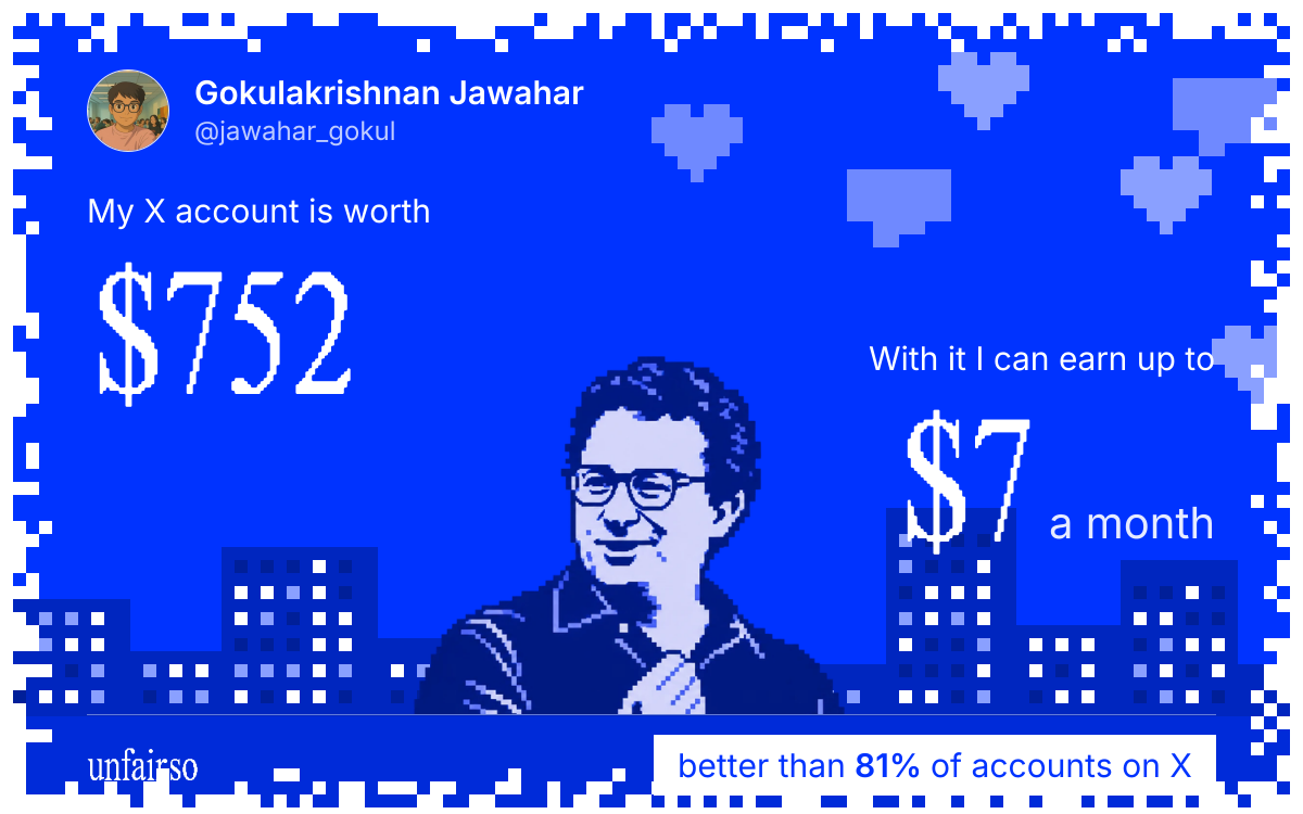 Gokulakrishnan Jawahar's X account can earn up to $7 a month