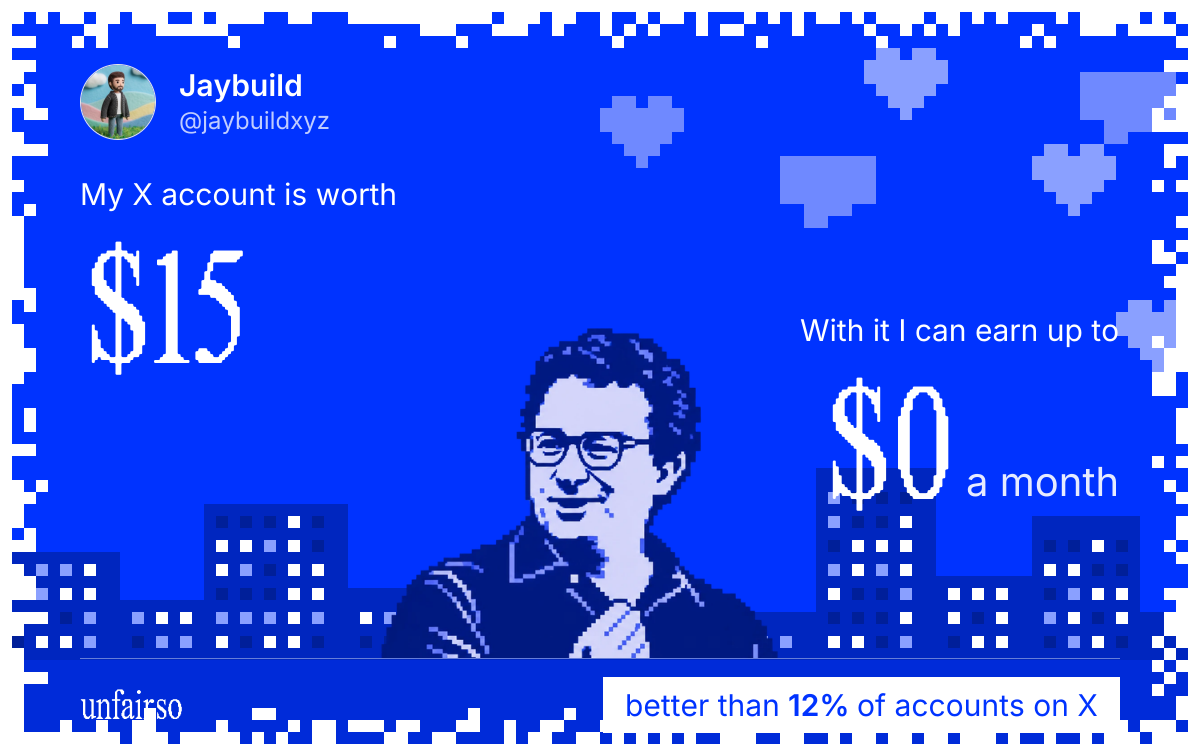 Jaybuild's X account can earn up to $0 a month