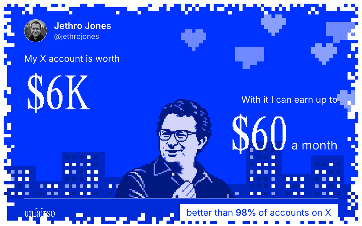 Jethro Jones's X account can earn up to $60 a month