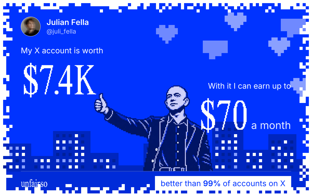 Julian Fella's X account can earn up to $73 a month