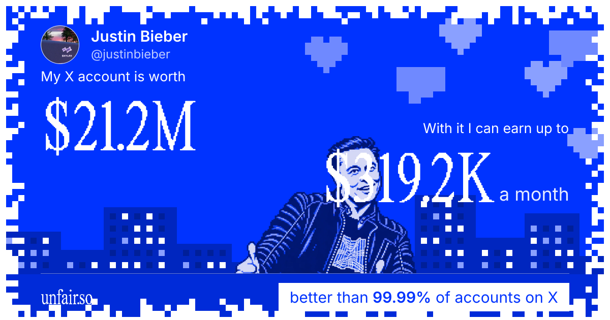 Justin Bieber's X account can earn up to $319.2K a month