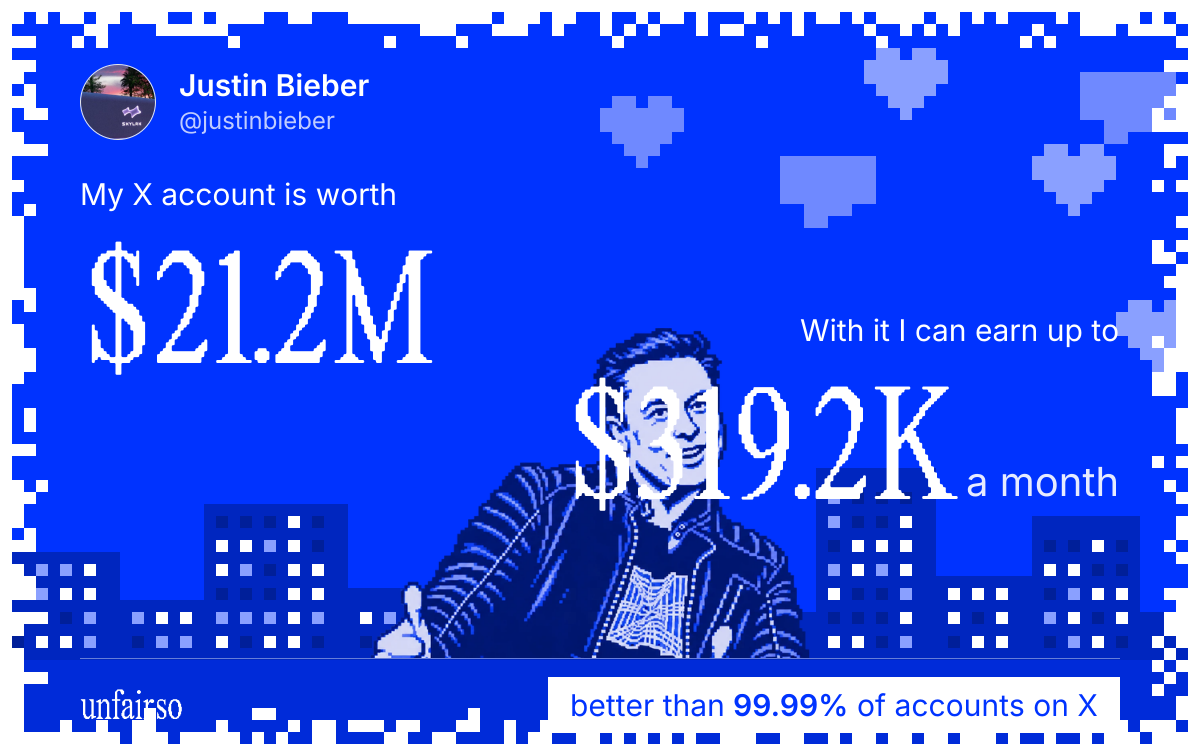 Justin Bieber's X account can earn up to $319.2K a month