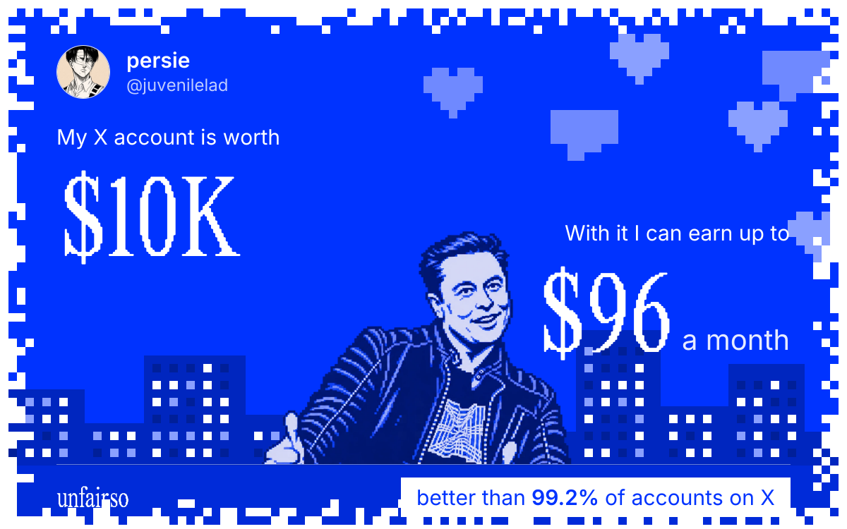 persie's X account can earn up to $96 a month