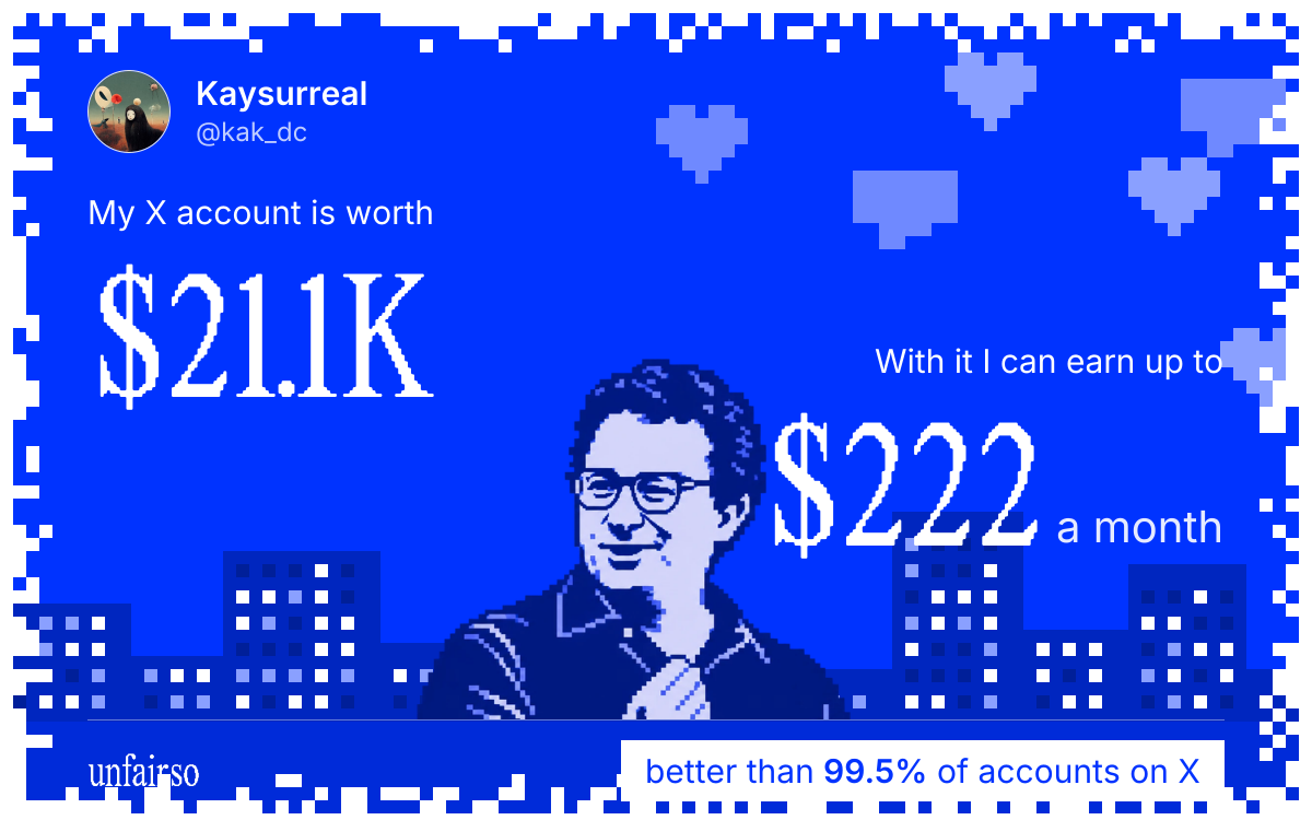Kaysurreal's X account can earn up to $222 a month