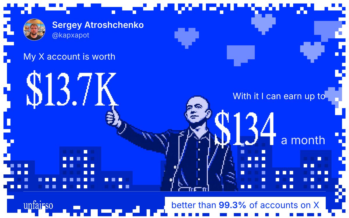 Sergey Atroshchenko's X account can earn up to $134 a month