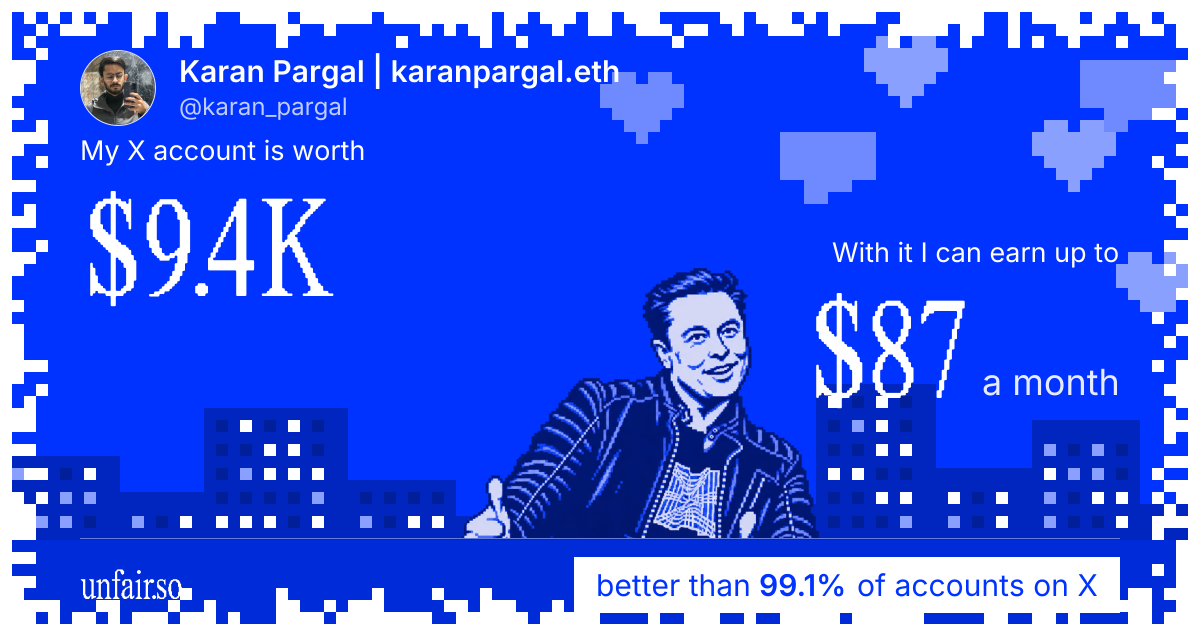 Karan Pargal | karanpargal.eth's X account can earn up to $87 a month