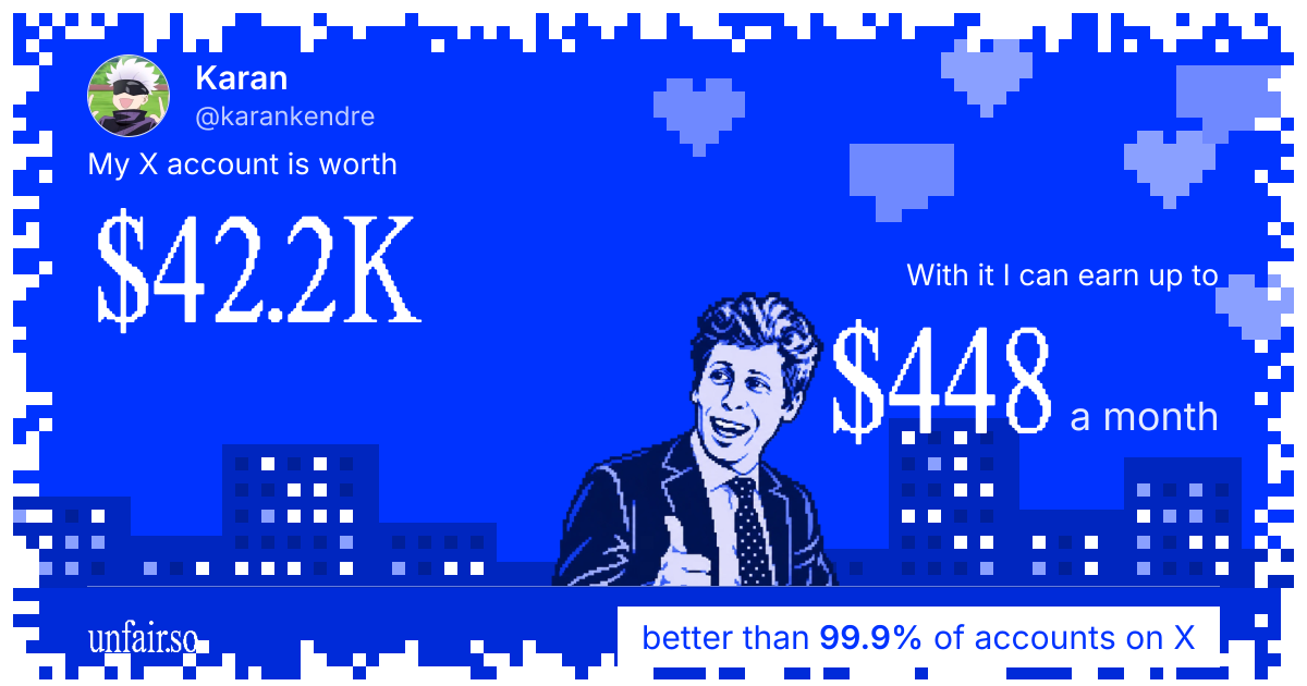 Karan's X account can earn up to $448 a month