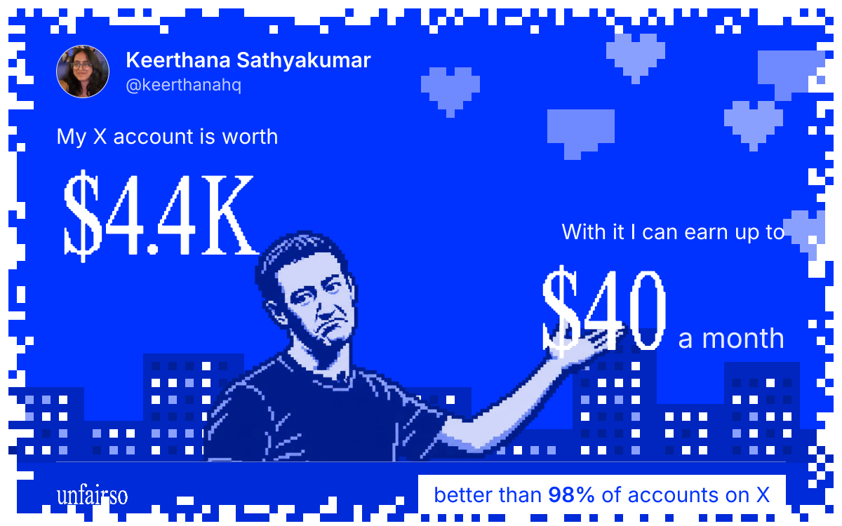Keerthana Sathyakumar's X account can earn up to $40 a month