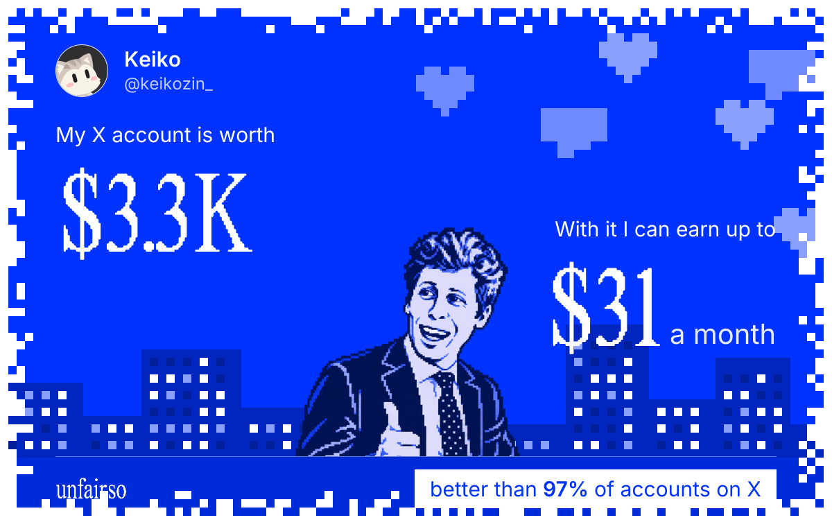 Keiko's X account can earn up to $31 a month