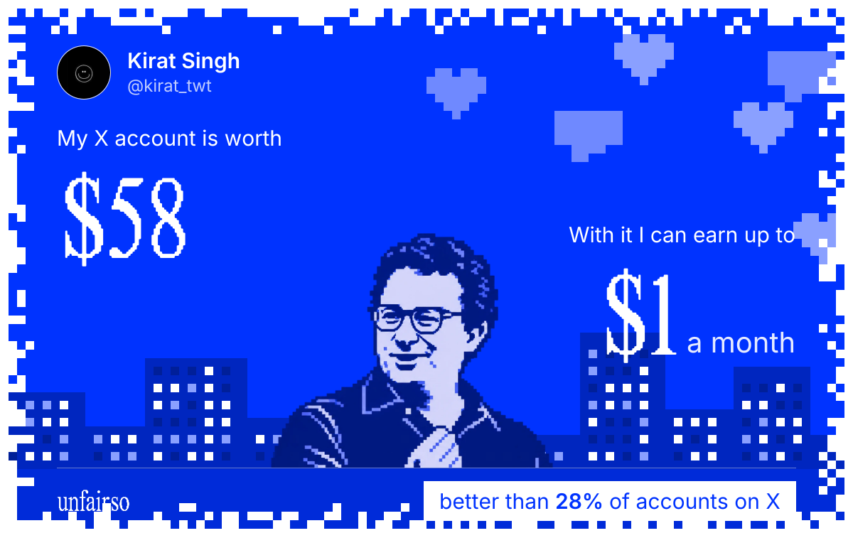 Kirat Singh's X account can earn up to $1 a month