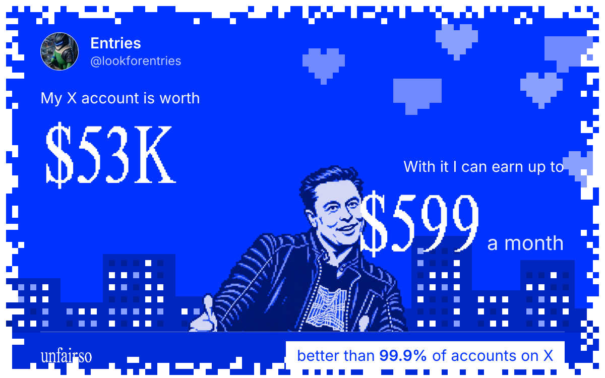 Entries's X account can earn up to $599 a month