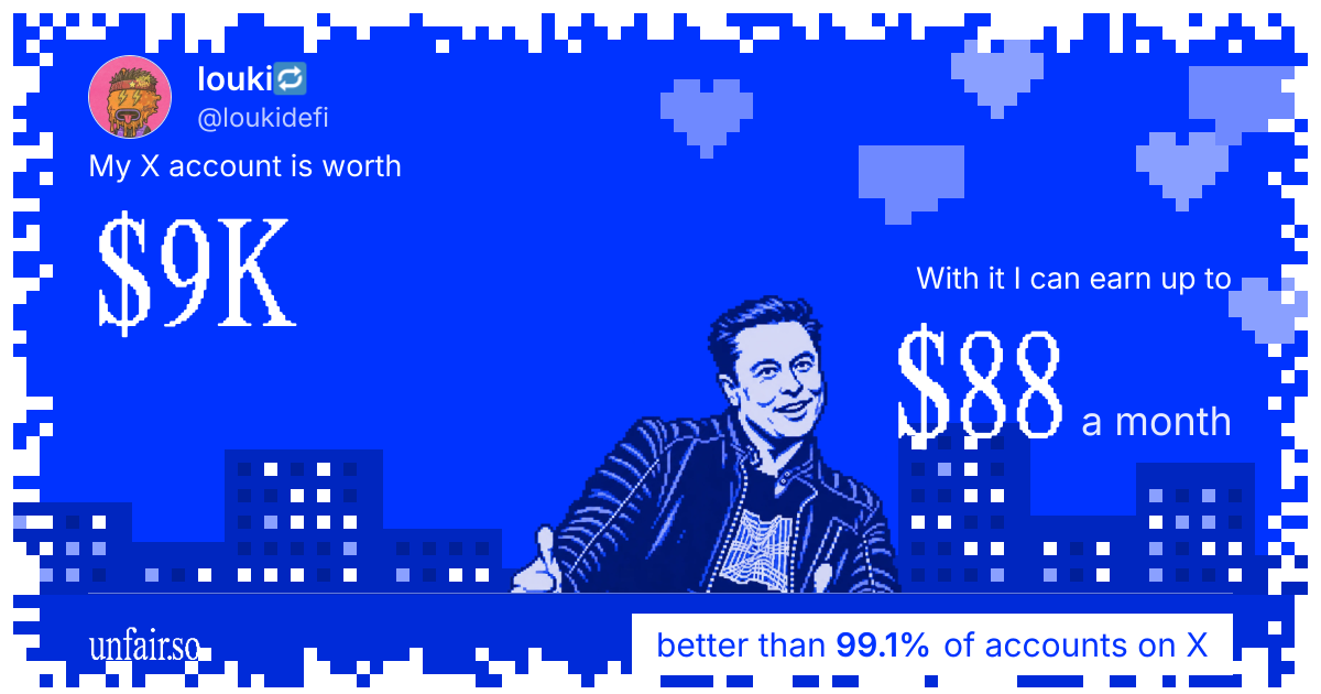 louki🔁's X account can earn up to $88 a month