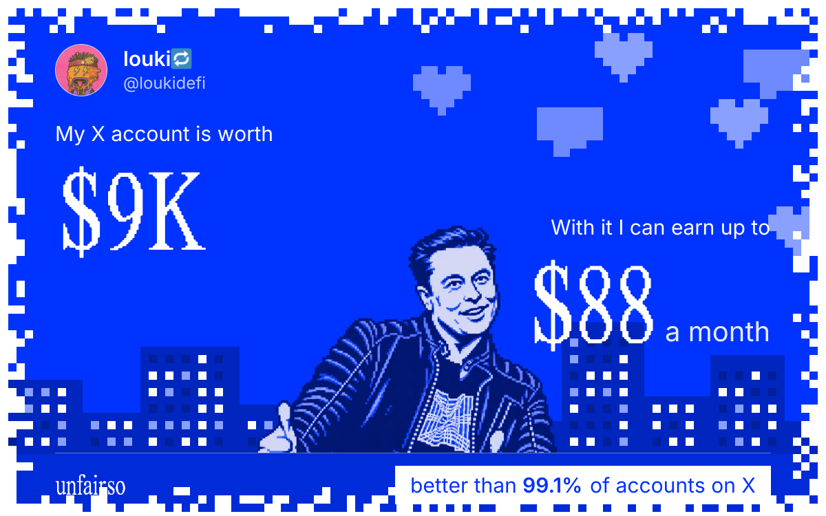 louki🔁's X account can earn up to $88 a month