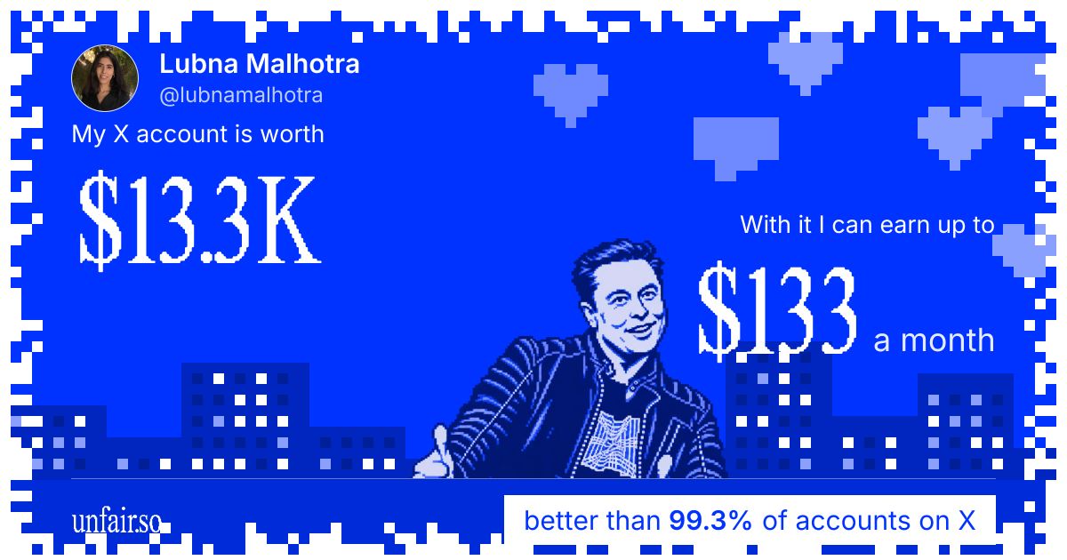 Lubna Malhotra's X account can earn up to $133 a month