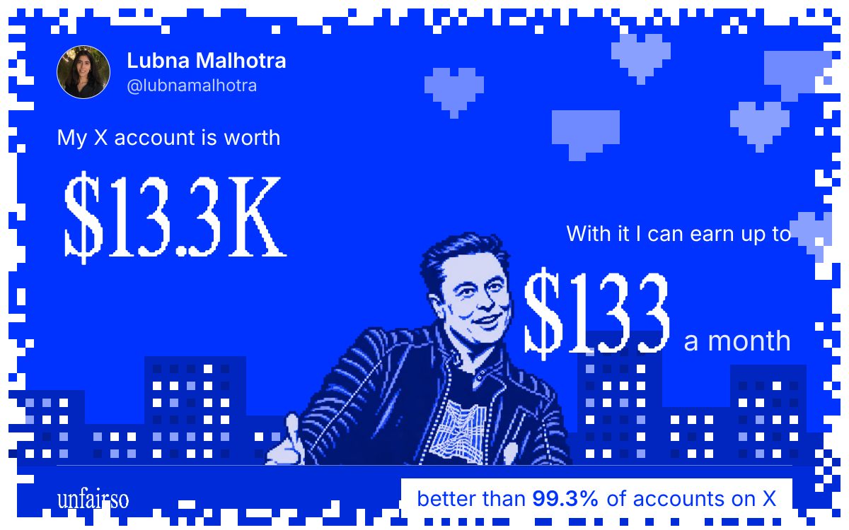 Lubna Malhotra's X account can earn up to $133 a month