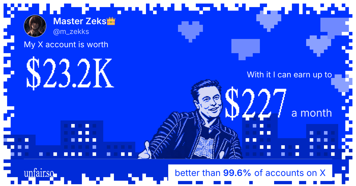 Master Zeks👑's X account can earn up to $227 a month