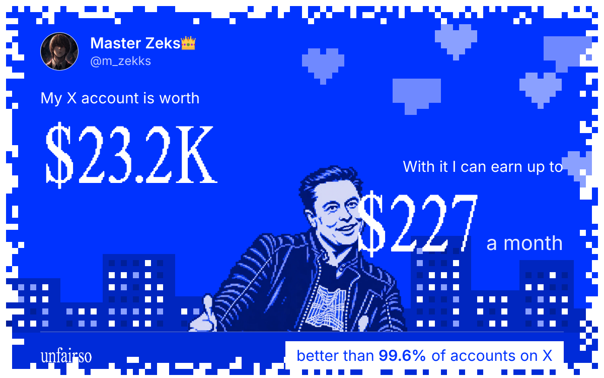 Master Zeks๐'s X account can earn up to $227 a month