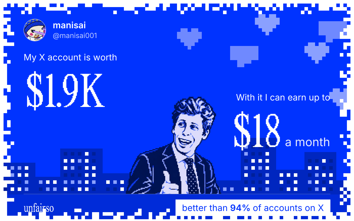 manisai's X account can earn up to $18 a month