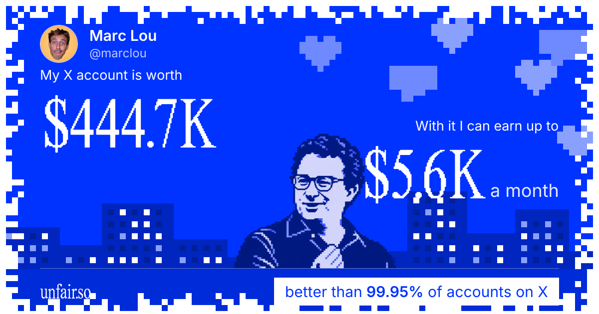 Marc Lou's X account can earn up to $5.6K a month