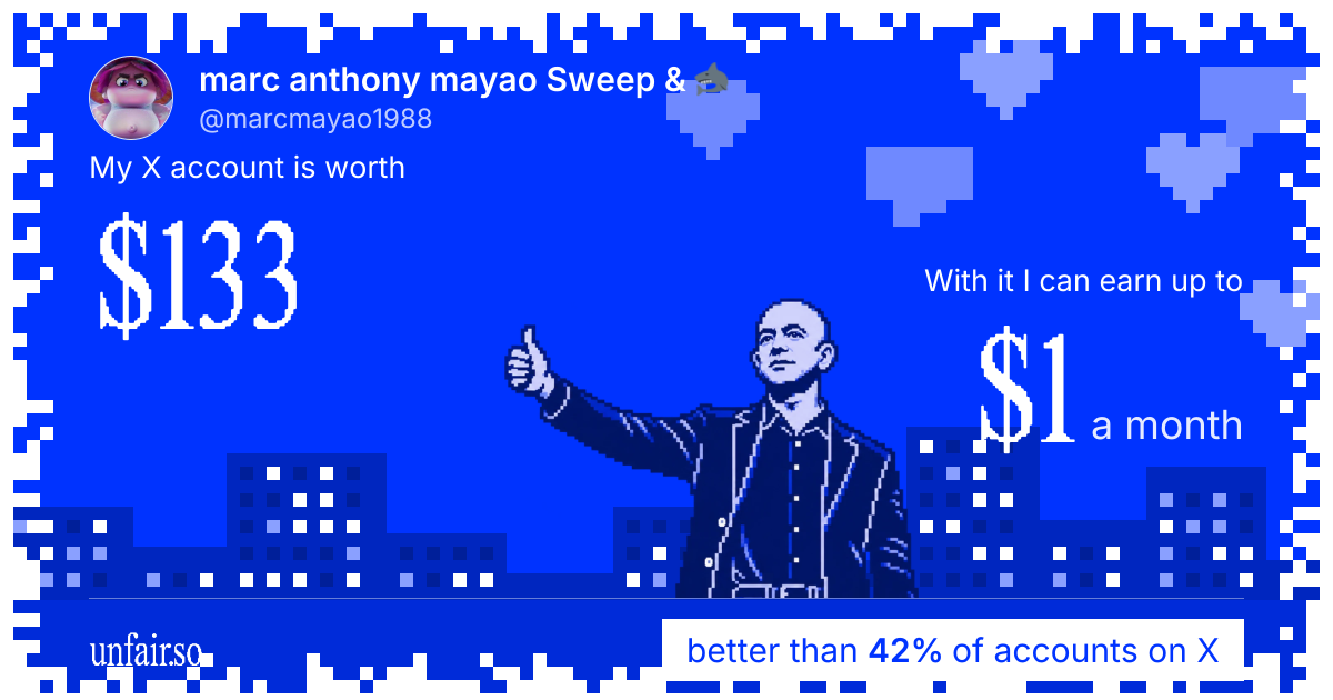 marc anthony mayao Sweep & 🦈's X account can earn up to $1 a month