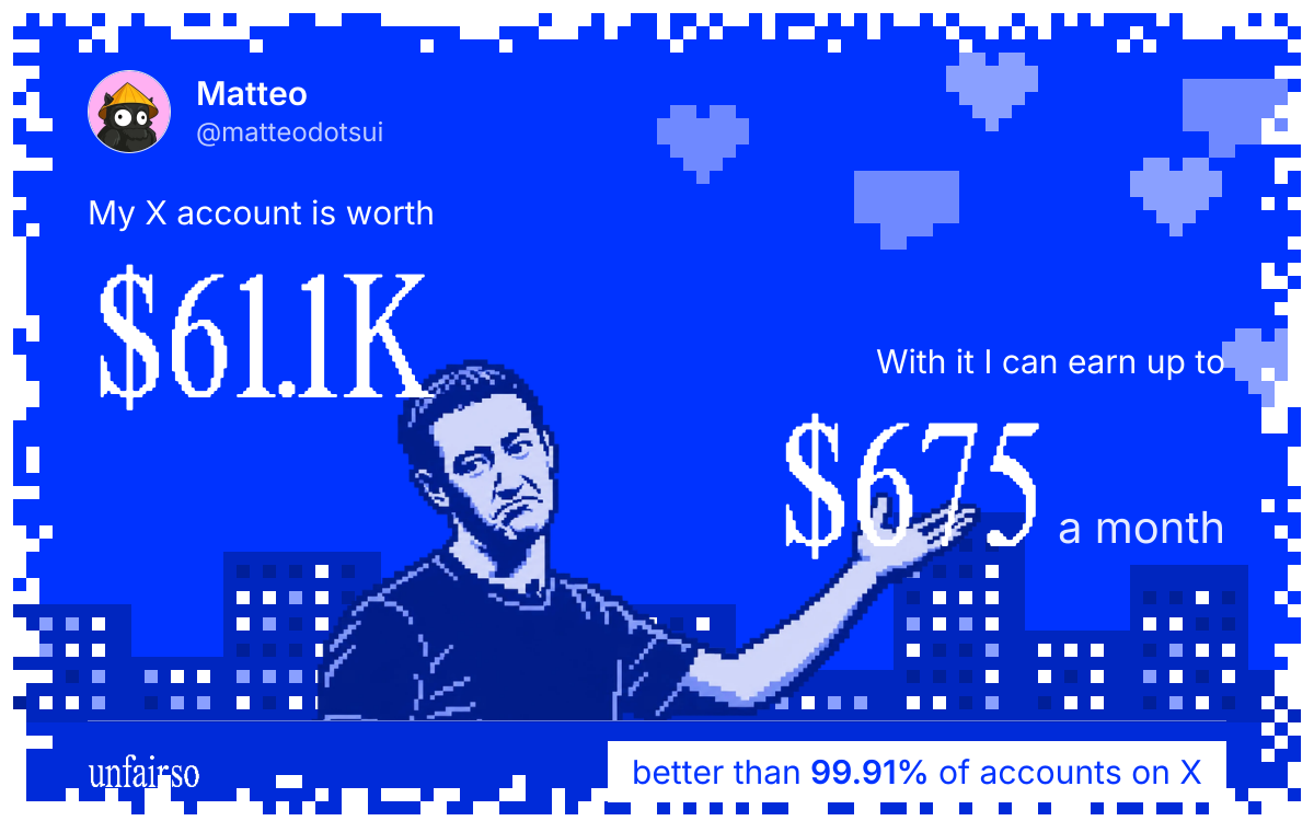 Matteo's X account can earn up to $675 a month
